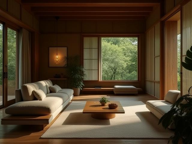 Yūgure Kaguの家具で統一された落ち着いたリビングルーム